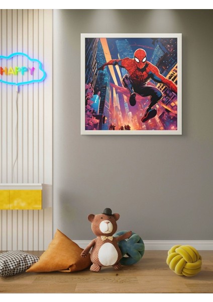 Örümcek Şehirde , Çocuk Odası LED Tablo – 60X60 cm | Sıva Üstü Montajlı, Tak-Çalıştır Sistem, modelleri