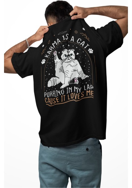 Unisex Karma Is A Cat Sırt Baskılı Tişört, Oversize Taylor Swift Temalı Bisiklet Yaka T-Shirt modelleri
