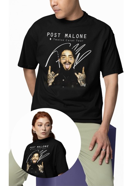 Unisex Twelve Carat Tour Yazılı Tişört, Oversize Post Malone Temalı Bisiklet Yaka T-Shirt