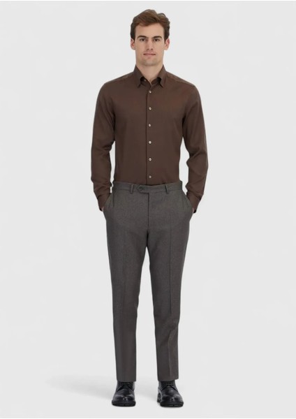 Kahverengi Düz Casual Fit Dokuma Casual Ipek Karışımlı Gömlek fiyatları