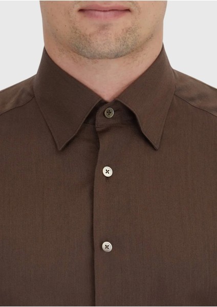 Kahverengi Düz Casual Fit Dokuma Casual Ipek Karışımlı Gömlek fırsatları