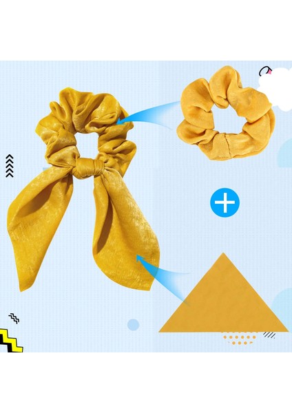 3'lü Fular Scrunchie Fularlı Fiyonk Lastik Toka - Yeni Sezon Kadın Fularlı Lastik Saç Tokası Renk-3 modelleri