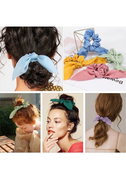 3'lü Fular Scrunchie Fularlı Fiyonk Lastik Toka - Yeni Sezon Kadın Fularlı Lastik Saç Tokası Renk-3 indirimleri