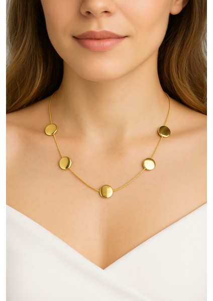 Minimal Yuvarlak Altın Kaplama Çelik Kolye