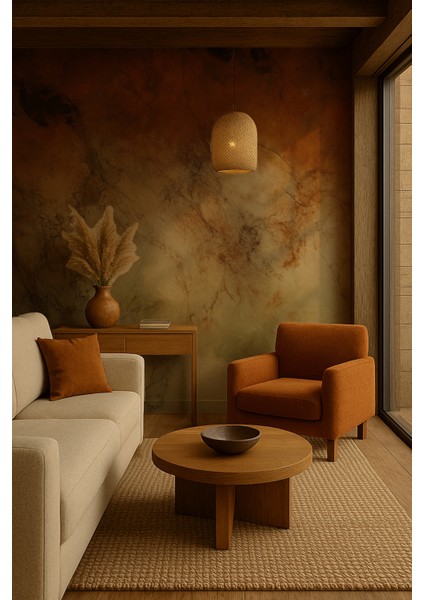 Kendinden Yapışkanlı Yankı Desenli Duvar Kağıdı –toprak Tonlarında Mermer Damar Görünümlü fiyatları