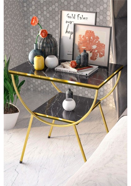 Falez Mobilya Altın Renk Metal Ayaklı, İki Raflı Klasik Yan Sehpa – Salon ve Ofis Dekoruna Uygun Şık Tasarım fırsatları