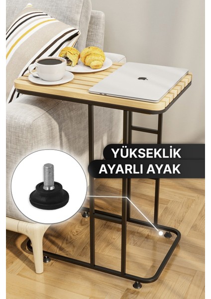 Masif Ahşap ve Paslanmaz Metal Gövdeli, Suya Dayanıklı Siyah Mat Kaplamalı Modern Yan Sehpa – Salon ve Ofis Kullanımına Uygun