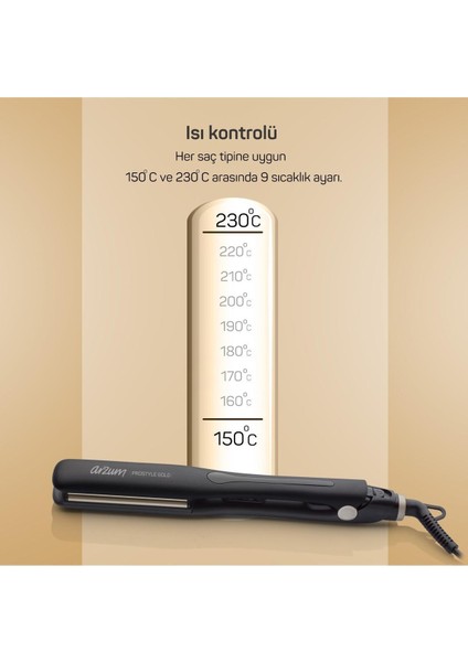 Prostyle Mat Siyah Saç Düzleştirici – 32 mm Titanyum Seramik Plaka, 8 Kademeli 150-230°C Isı Ayarı, Hızlı Isınma indirimleri