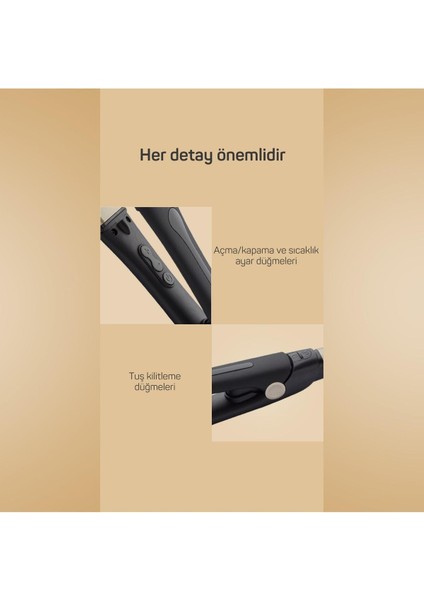 Prostyle Mat Siyah Saç Düzleştirici – 32 mm Titanyum Seramik Plaka, 8 Kademeli 150-230°C Isı Ayarı, Hızlı Isınma