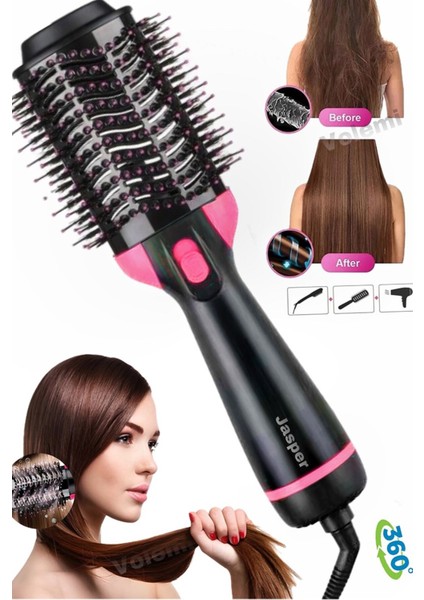 25 mm Seramik Hava Üflemeli Saç Şekillendirici ve Düzleştirici Fön Tarağı – 200°C Ayarlı, Hacim ve Parlaklık İçin