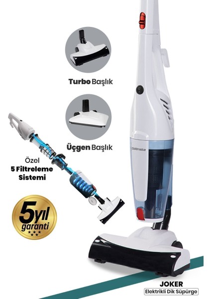 GM-7545 Joker Beyaz Dik Elektrikli Süpürge – 3 Fonksiyon, 1 L Toz Haznesi, Torbasız ve Güçlü Emiş fırsatları