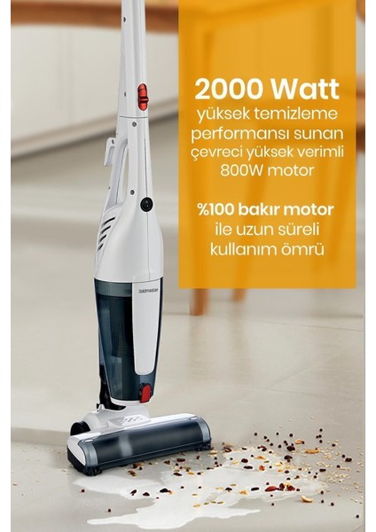 GM-7545 Joker Beyaz Dik Elektrikli Süpürge – 3 Fonksiyon, 1 L Toz Haznesi, Torbasız ve Güçlü Emiş