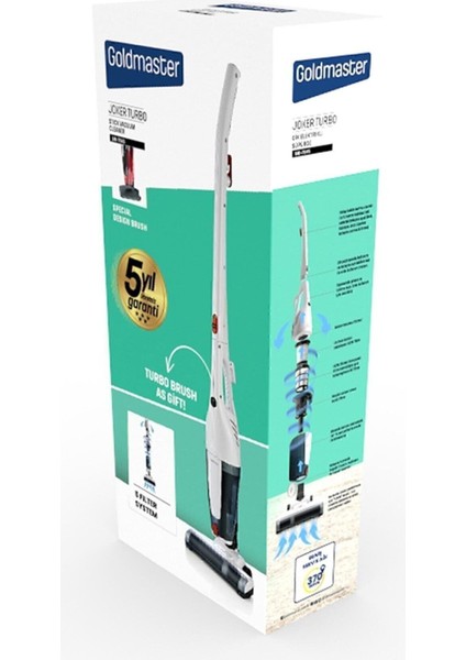 GM-7545 Joker Beyaz Dik Elektrikli Süpürge – 3 Fonksiyon, 1 L Toz Haznesi, Torbasız ve Güçlü Emiş