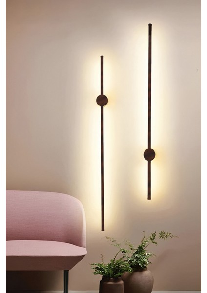 Modern Dekoratif Çubuk Led Duvar Aplik 70 Cm Ahşap Desenli Profil (Yuvarlak Rozanslı) 3000K