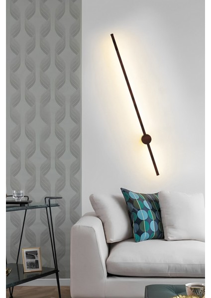 Modern Dekoratif Çubuk Led Duvar Aplik 70 Cm Ahşap Desenli Profil (Yuvarlak Rozanslı) 3000K