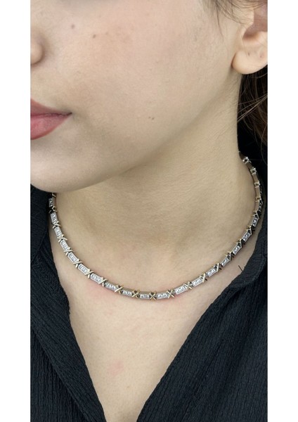 Xo Figürlü, Zirkon Taşlı, Paslanmaz Çelik Kolye 119, Gümüş Renk