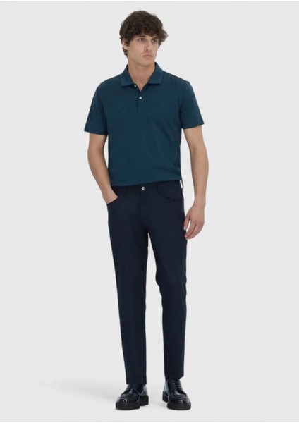 Lacivert Düz Dokuma Slim Fit Casual Pantolon