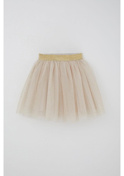 Kız Çocuk Tütü Etek Sim Detaylı 5-10 Yaş, Bej