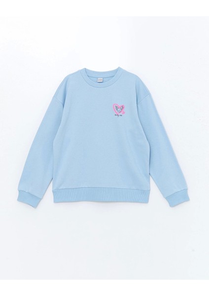 Lcw Kids Mavi Bisiklet Yaka Kız Çocuk Kalın Sweatshirt