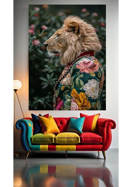 Modacı Aslan V2 Ev Duvar Salon Güzellik Salonu Ofis Dükkan Dekarasyon Kanvas Tablo