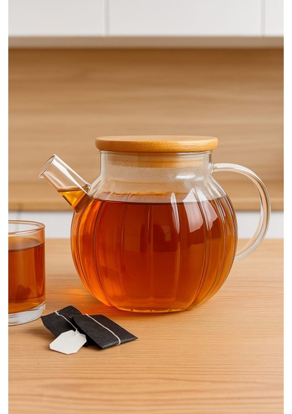 Isıya Dayanıklı Süzgeçli Cam Bambu Demlik 1000ML fiyatları