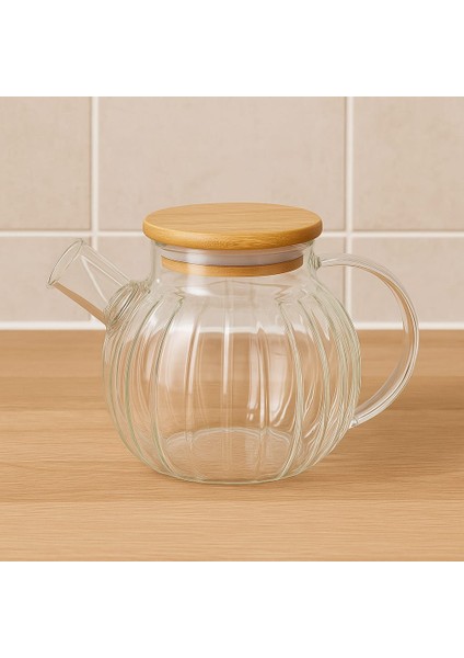 Isıya Dayanıklı Süzgeçli Cam Bambu Demlik 1000ML modelleri