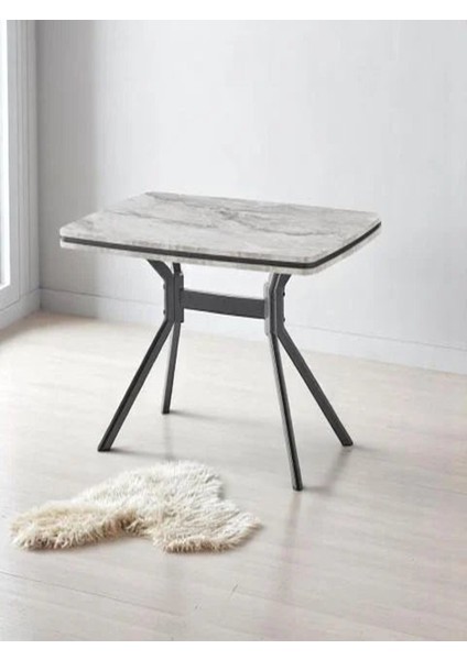 Koza Dikdörtgen Masa – Gri Mermer, Siyah Ayak, 80×120 cm (Sandalyesiz)