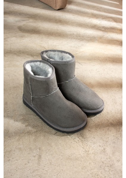 Günlük Kadın Mini Bot Desenli Alçak Desenli Taban Içi Kürklü Süet Kısa Bootie Hafif 257 - U19