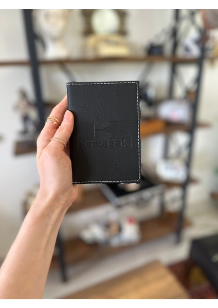 Kawasaki Motors Deri Dikişli Oto Ruhsat Kılıfı Ruhsat Kabı Araç Ruhsat Koruyucu