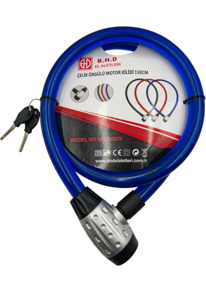 B.h.d BHD00576 150CM 25MM Motosiklet Kilidi Pvc Kaplı Çelik Halatlı Anahtarlı