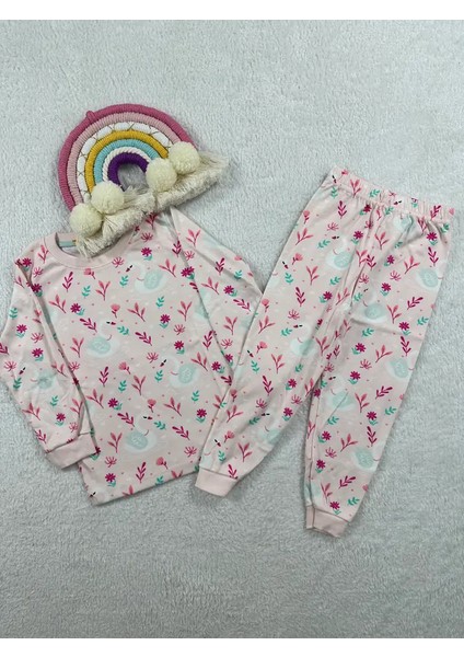 Minykids Kuğu Desen Pembe Kız Çocuk Pijama Takım