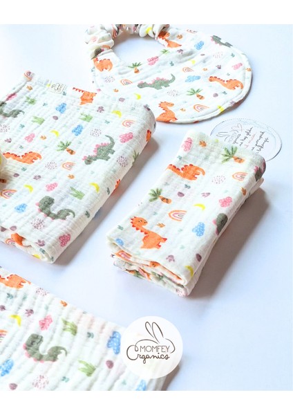 Tinyrex %100 Organik Müslin Yenidoğan Beslenme Hediye Seti – Emzirme Örtüsü, Ağız Mendili, Beslenme Önlüğü ve Kese modelleri