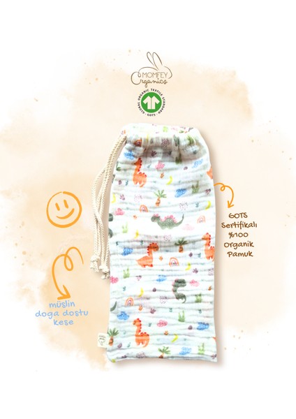 Tinyrex %100 Organik Müslin Yenidoğan Beslenme Hediye Seti – Emzirme Örtüsü, Ağız Mendili, Beslenme Önlüğü ve Kese