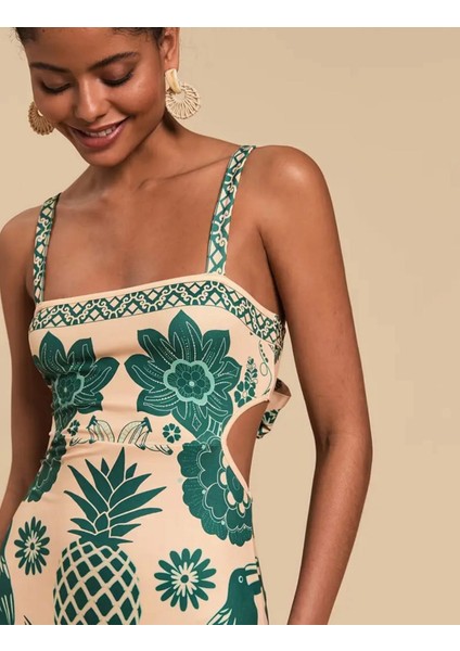 Tropikal Desenli Askılı Bağlamalı Uzun Elbise fiyatları