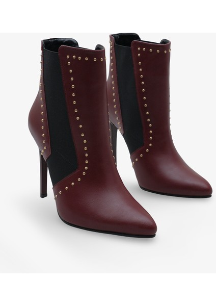 Kadın Çift Lastikli Sivri Burun Troplu Bot Melles Bordo
