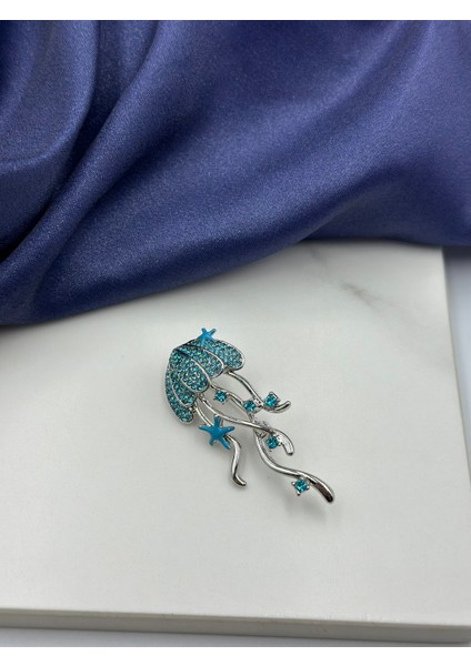Mavi Taşlı Deniz Anası Konseptli Broş Yaka Iğnesi fiyatları