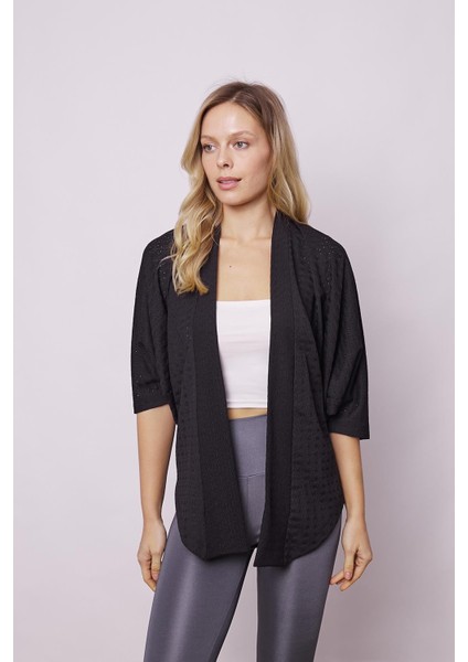 Kadın Likralı Delikli 1.sınıf Kumaş Dantel Yarasa Salaş Rahat Kesim Şık Hırka-Siyah modelleri