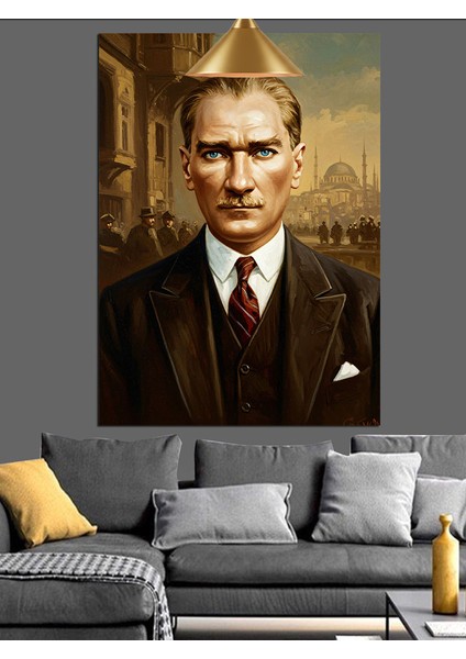 Güçlü Bakışlı Mustafa Kemal Atatürk Portresi Dekoratif Kanvas - Mdf Ahşap Tablo