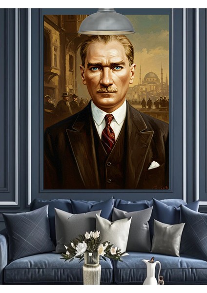Güçlü Bakışlı Mustafa Kemal Atatürk Portresi Dekoratif Kanvas - Mdf Ahşap Tablo fiyatları