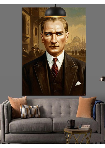 Güçlü Bakışlı Mustafa Kemal Atatürk Portresi Dekoratif Kanvas - Mdf Ahşap Tablo modelleri
