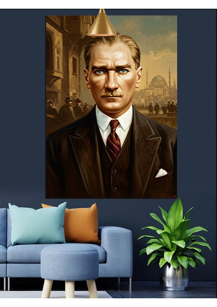 Güçlü Bakışlı Mustafa Kemal Atatürk Portresi Dekoratif Kanvas - Mdf Ahşap Tablo fırsatları