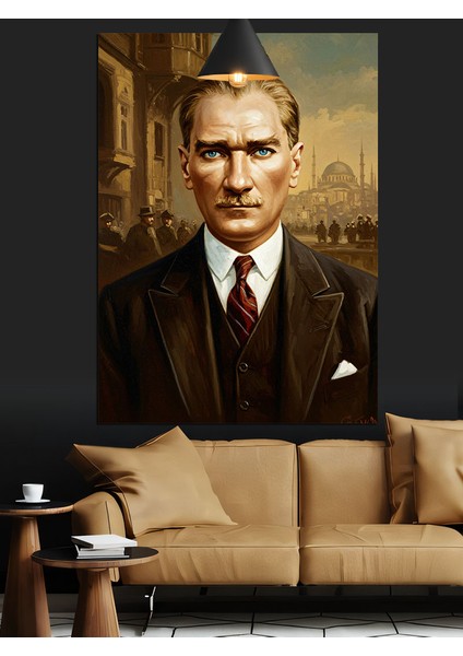 Güçlü Bakışlı Mustafa Kemal Atatürk Portresi Dekoratif Kanvas - Mdf Ahşap Tablo indirimleri