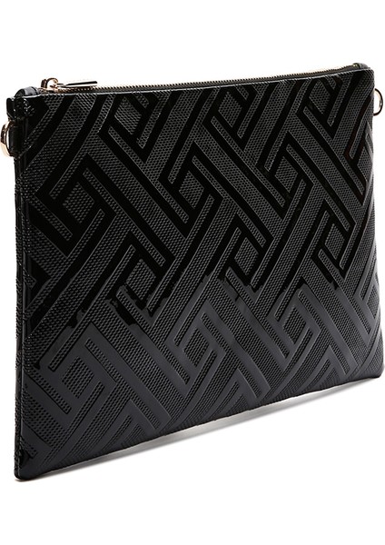 Kadın Siyah Zincir Askılı Desenli Rugan Portföy Çanta 25WBD220516 fırsatları