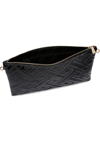 Kadın Siyah Zincir Askılı Desenli Rugan Portföy Çanta 25WBD220516