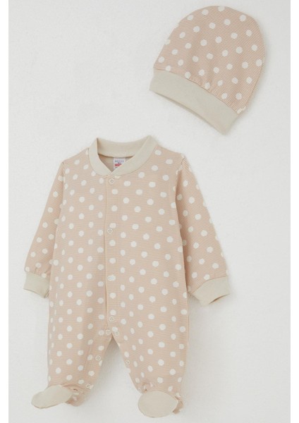 Erkek Bebek Patikli Tulum Çizgili Puantiye Desenli 0-6 Ay, Bej modelleri