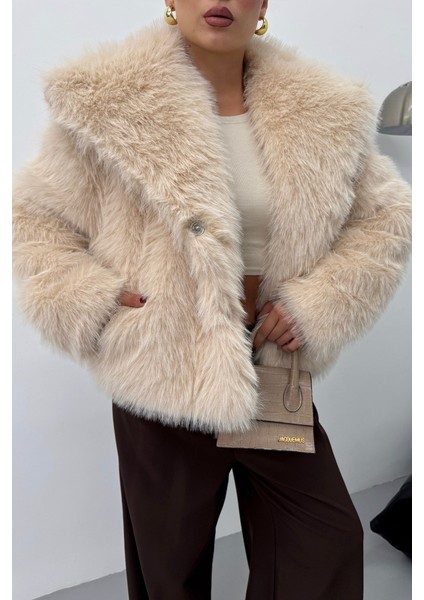 Kadın Kürk Şık Geniş Yaka Astarlı Çıtçıt Düğmeli premium kürk indirimleri