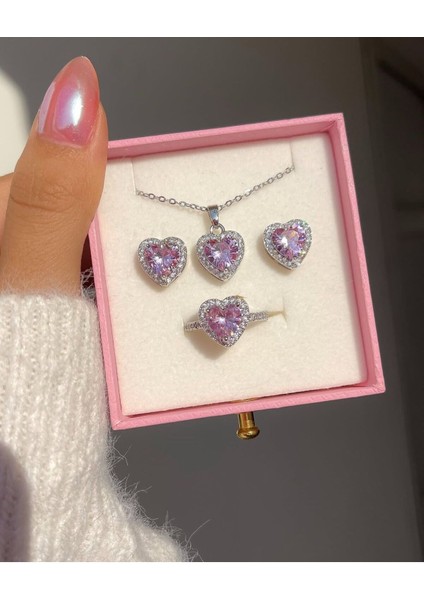 Özel Işıklı Kutuda Pembe Kalp Kolye Küpe Yüzük Kararmaz Çelik Kuğu Kolye Sevgiliye Hediye Kolye fırsatları