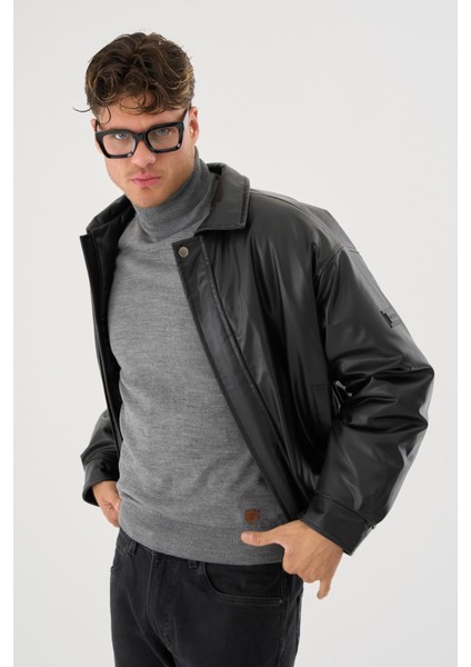 Erkek Siyah Deri Oversize Basic Mont&ceket indirimleri