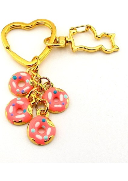 Pembe Donutlar Kedi Figürlü Kalp Çanta Süsü Charm Anahtarlık KY046 fiyatları
