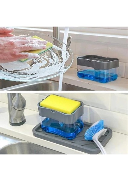 Ikisi Bir Arada Bulaşık Yıkama Süngeri Hazneli Basmalı Pratik Bulaşık Sabunu Pompası ve Sünger indirimleri